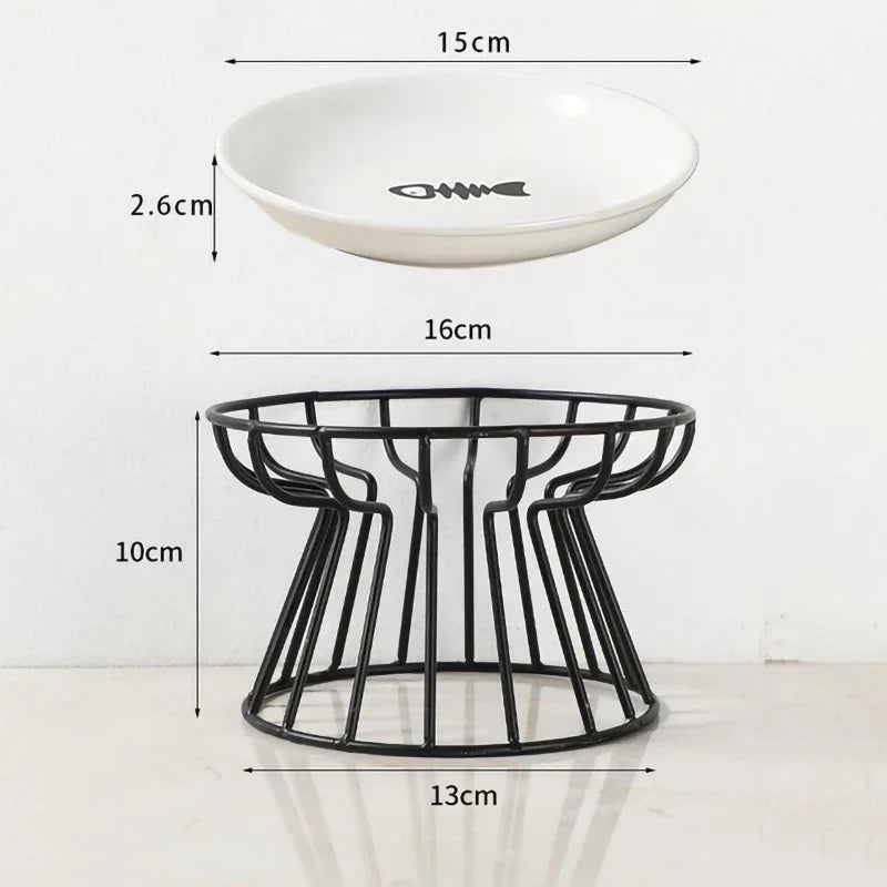 Ceramic Pet Bowl Cat Food Feeding Double Dish Stainless Steel Raised Stand Kitten Dog Water Feeder Durable Pet Accessories