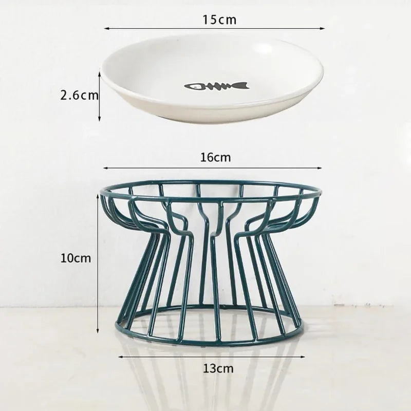 Ceramic Pet Bowl Cat Food Feeding Double Dish Stainless Steel Raised Stand Kitten Dog Water Feeder Durable Pet Accessories