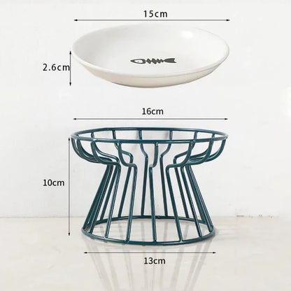 Ceramic Pet Bowl Cat Food Feeding Double Dish Stainless Steel Raised Stand Kitten Dog Water Feeder Durable Pet Accessories