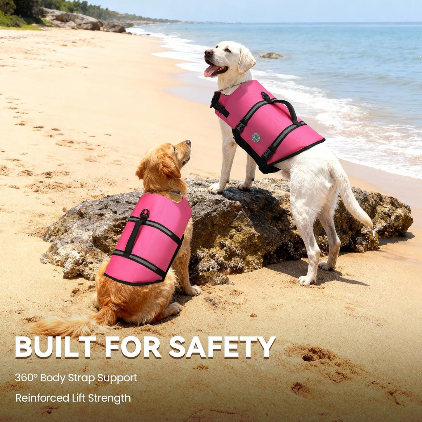 Rip Stop Dog Life Vest, Swimming Vest with Handle, Buoyancy for Doggy Puppy, Dog Life Jacket for Swimming & Boating, M, Pink