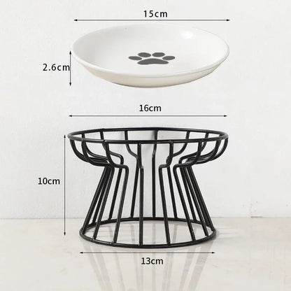 Ceramic Pet Bowl Cat Food Feeding Double Dish Stainless Steel Raised Stand Kitten Dog Water Feeder Durable Pet Accessories