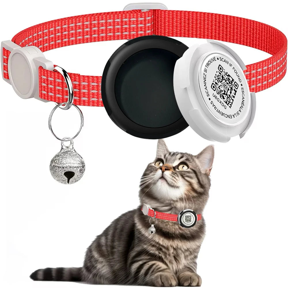 GPS Tracker Cat Collar with Airtag Case & QR ID Tag Dual Protection Reflective Kitten Collar for Cats Gatos Puppy Air Tag Cats