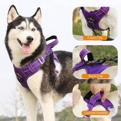 Reflective Dog Harness No Pull Dog Vest Harness with Handle,No Choke Adjustable Soft Padded Pet Vest for Large Dogs,Purple Dog Galters