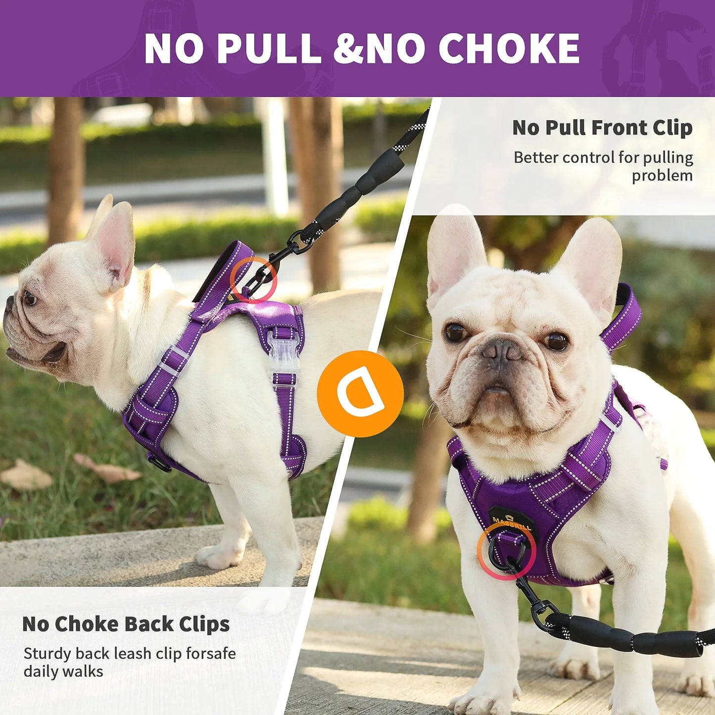 Reflective Dog Harness No Pull Dog Vest Harness with Handle,No Choke Adjustable Soft Padded Pet Vest for Large Dogs,Purple Dog Galters