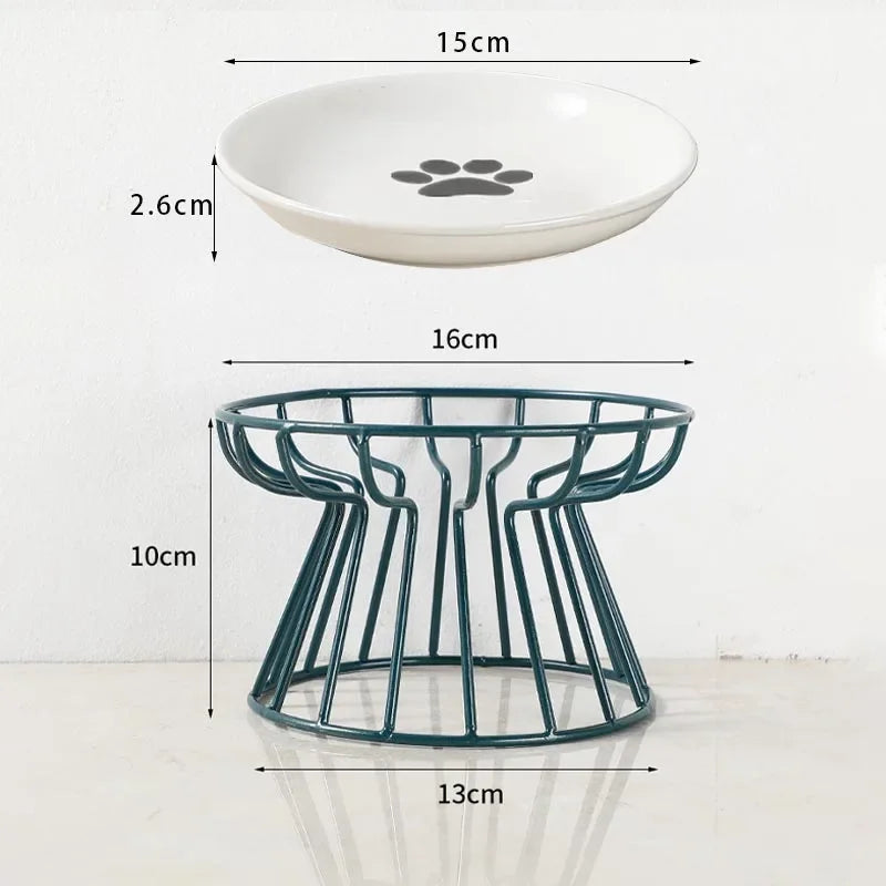 Ceramic Pet Bowl Cat Food Feeding Double Dish Stainless Steel Raised Stand Kitten Dog Water Feeder Durable Pet Accessories