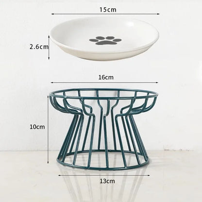 Ceramic Pet Bowl Cat Food Feeding Double Dish Stainless Steel Raised Stand Kitten Dog Water Feeder Durable Pet Accessories