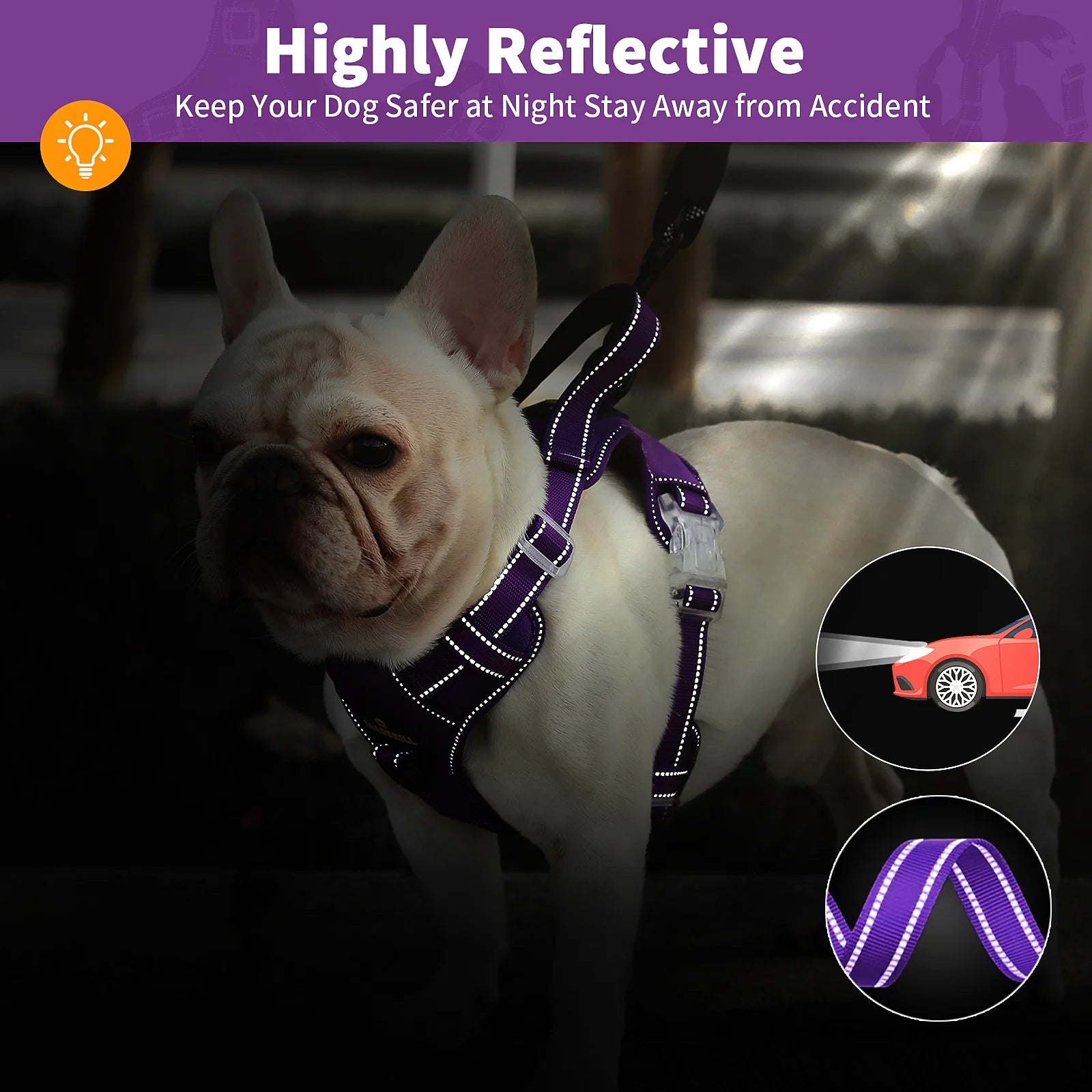 Reflective Dog Harness No Pull Dog Vest Harness with Handle,No Choke Adjustable Soft Padded Pet Vest for Large Dogs,Purple Dog Galters