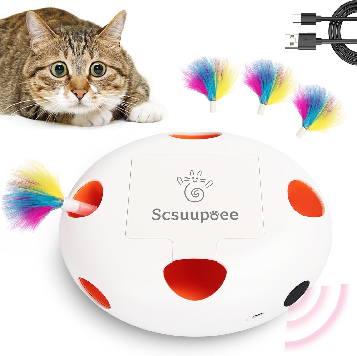 Juguete Gato Interactivo Electrico Plumas Ocultas Usb Sensor Inteligente 7 Hoyos