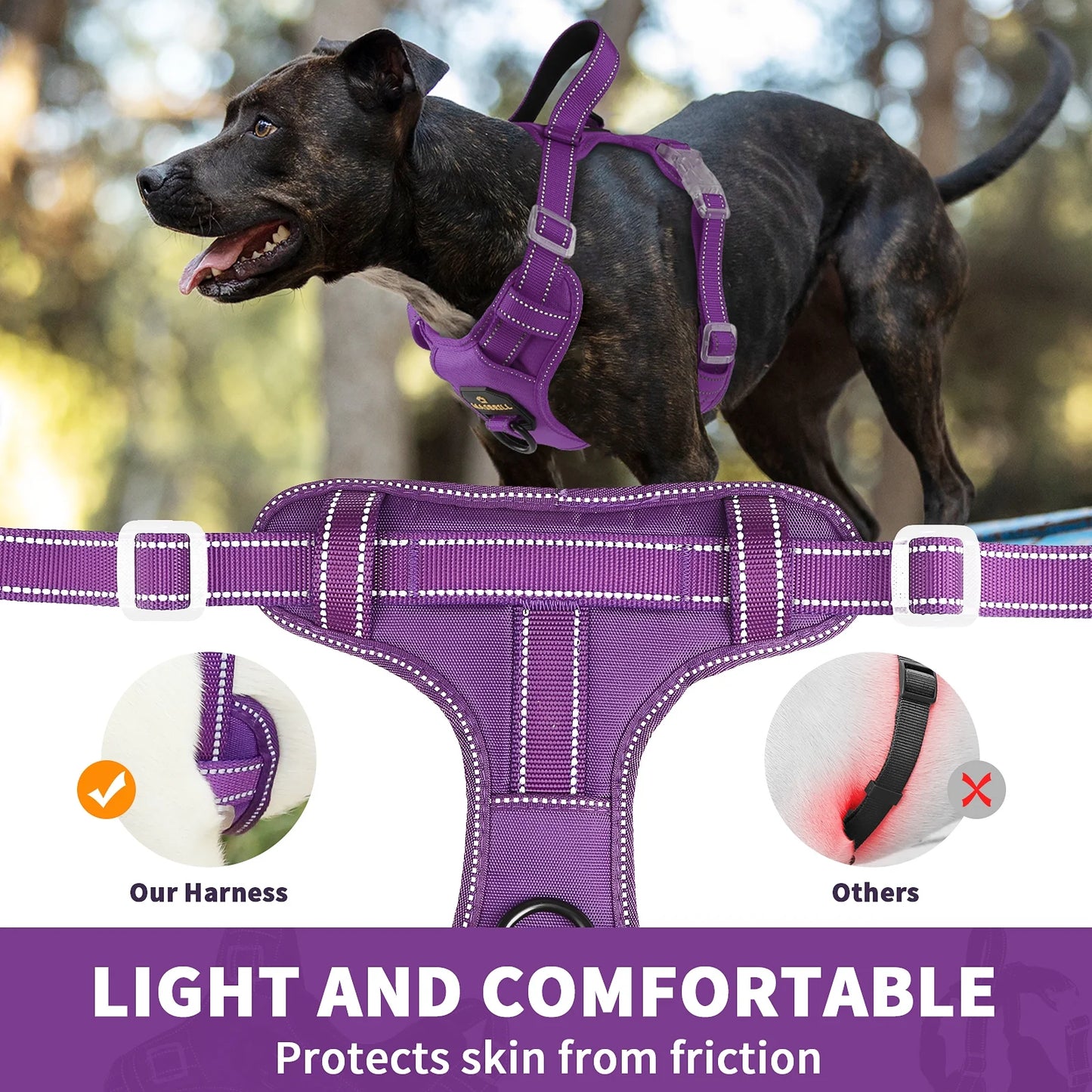 Reflective Dog Harness No Pull Dog Vest Harness with Handle,No Choke Adjustable Soft Padded Pet Vest for Large Dogs,Purple Dog Galters