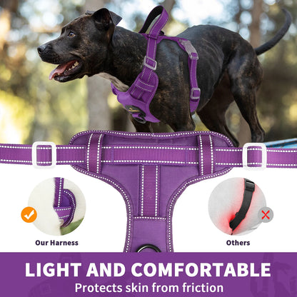 Reflective Dog Harness No Pull Dog Vest Harness with Handle,No Choke Adjustable Soft Padded Pet Vest for Large Dogs,Purple Dog Galters