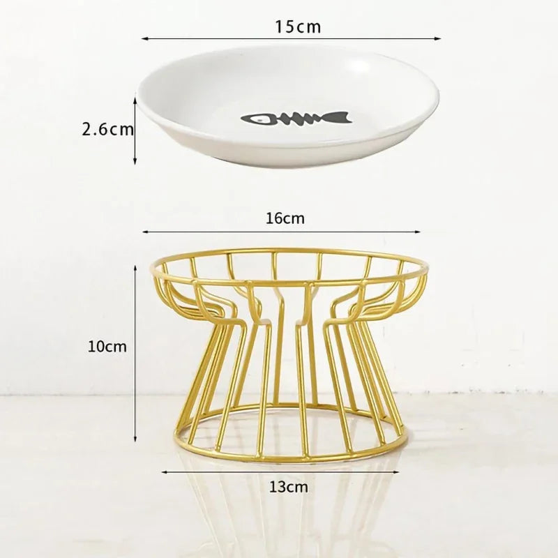 Ceramic Pet Bowl Cat Food Feeding Double Dish Stainless Steel Raised Stand Kitten Dog Water Feeder Durable Pet Accessories