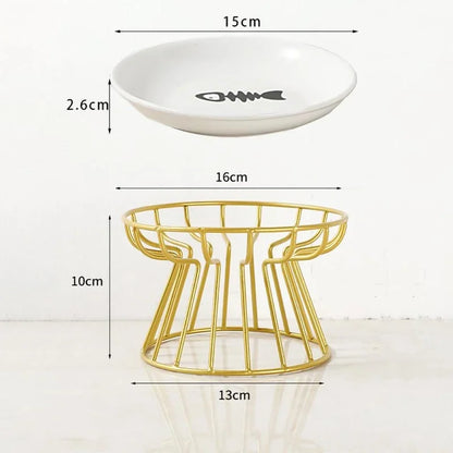 Ceramic Pet Bowl Cat Food Feeding Double Dish Stainless Steel Raised Stand Kitten Dog Water Feeder Durable Pet Accessories