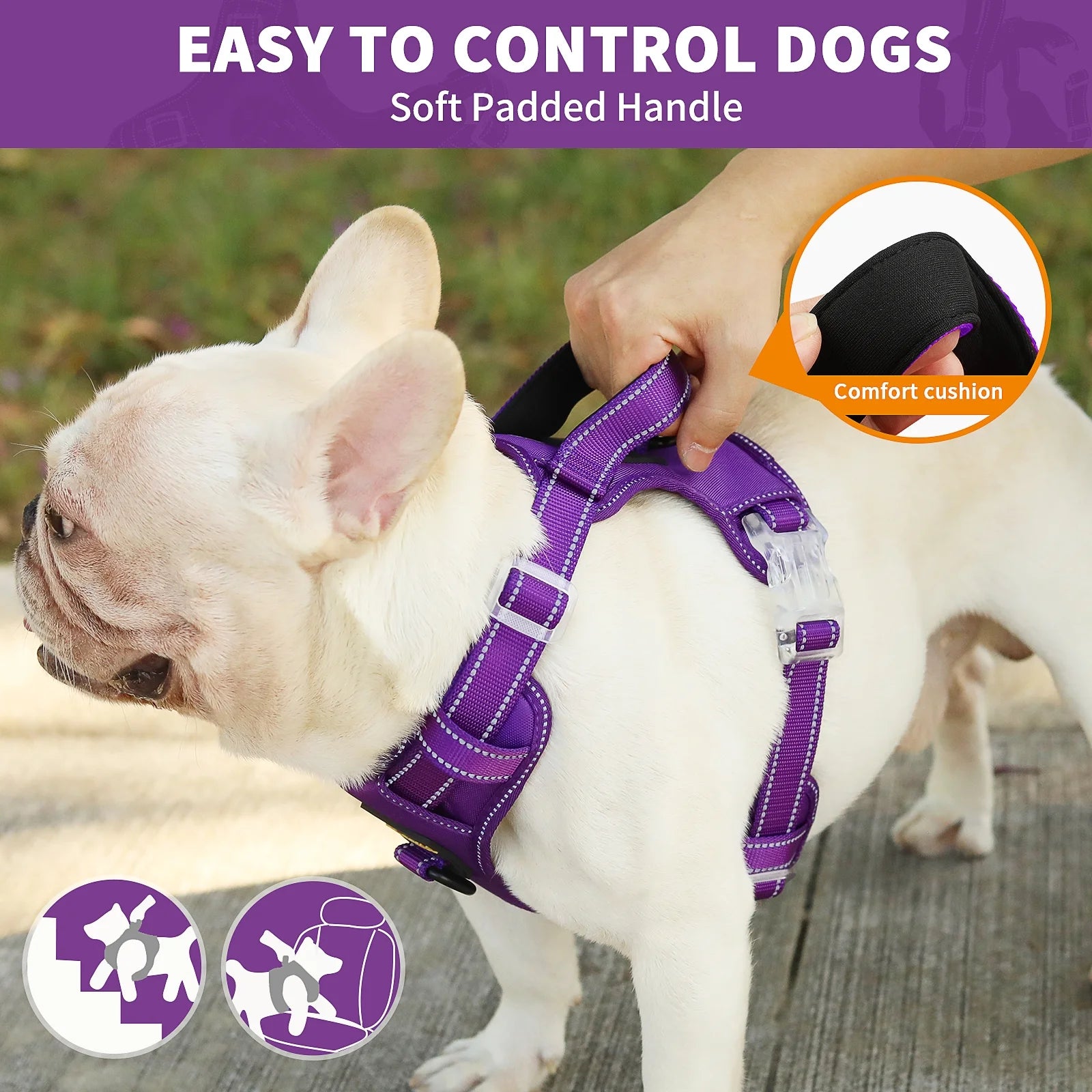 Reflective Dog Harness No Pull Dog Vest Harness with Handle,No Choke Adjustable Soft Padded Pet Vest for Large Dogs,Purple Dog Galters