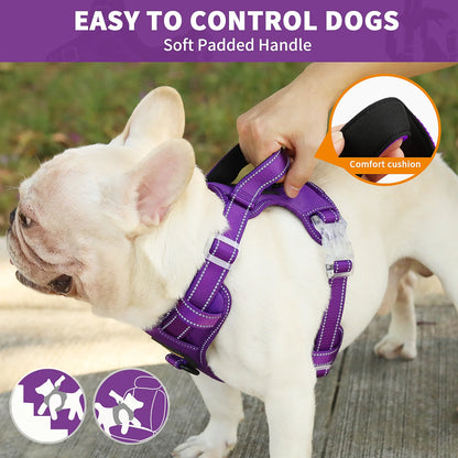 Reflective Dog Harness No Pull Dog Vest Harness with Handle,No Choke Adjustable Soft Padded Pet Vest for Large Dogs,Purple Dog Galters