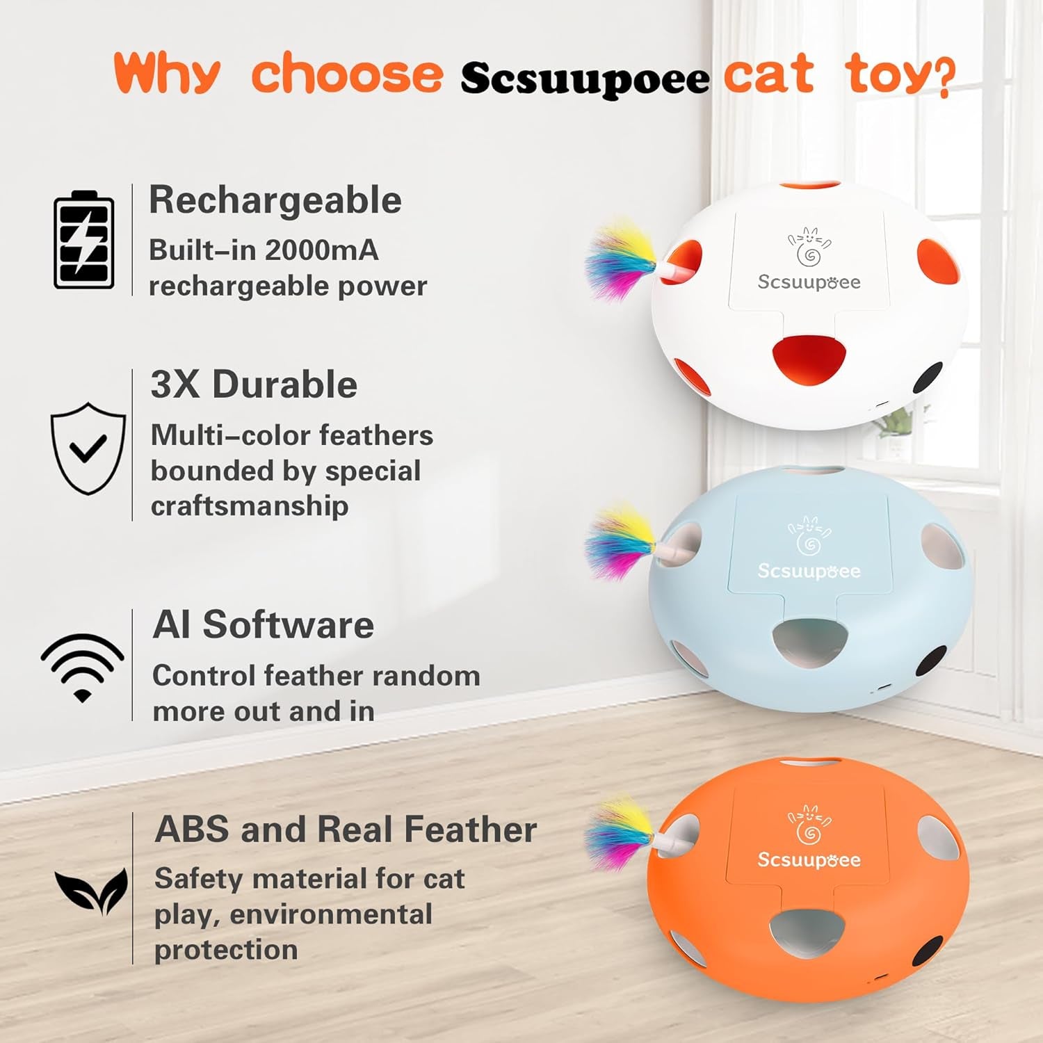 Juguete Gato Interactivo Electrico Plumas Ocultas Usb Sensor Inteligente 7 Hoyos