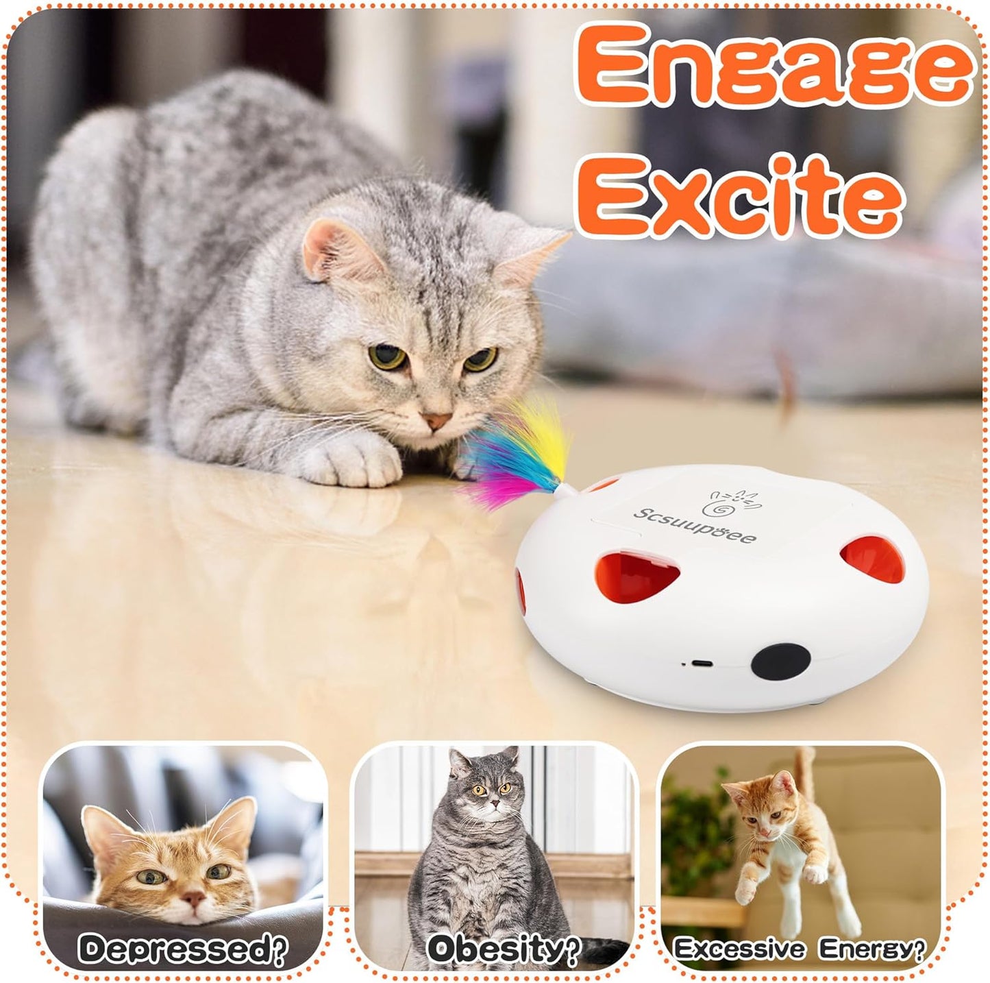 Juguete Gato Interactivo Electrico Plumas Ocultas Usb Sensor Inteligente 7 Hoyos