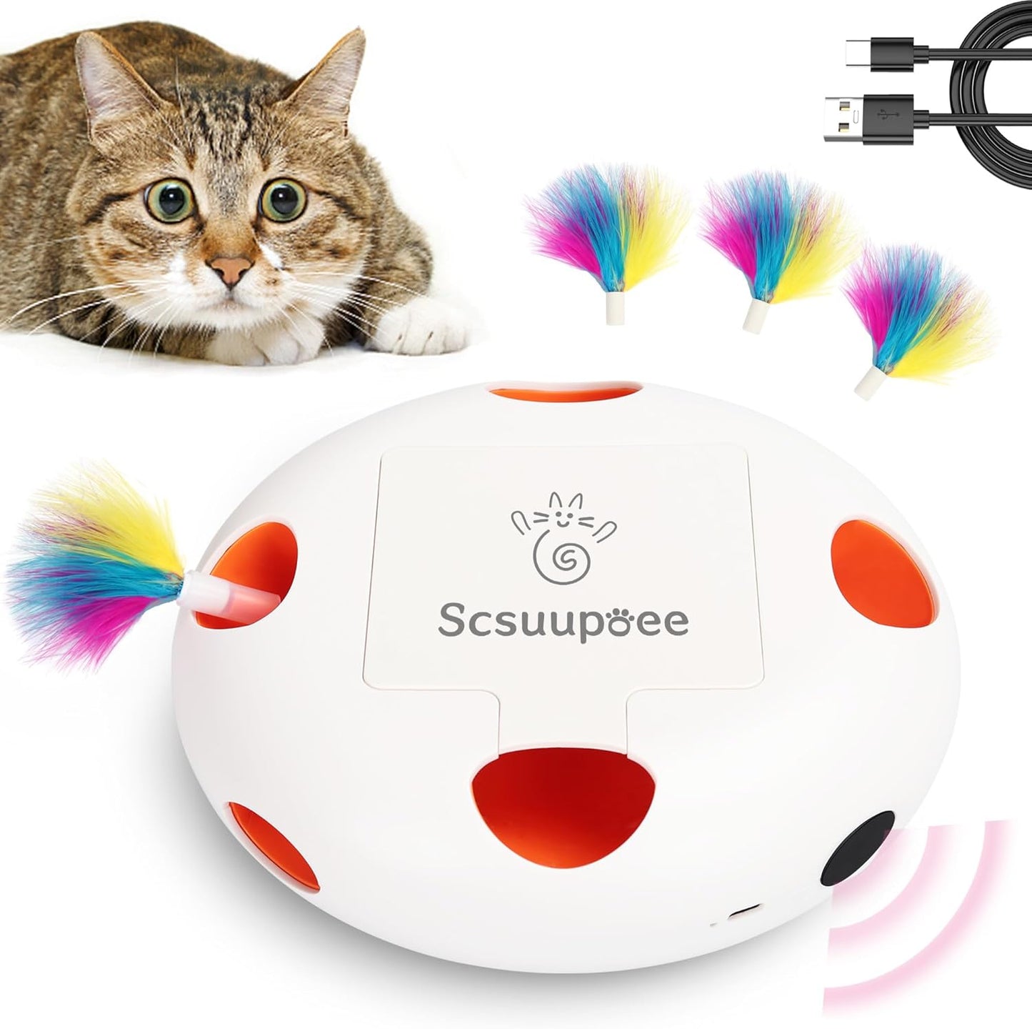 Juguete Gato Interactivo Electrico Plumas Ocultas Usb Sensor Inteligente 7 Hoyos