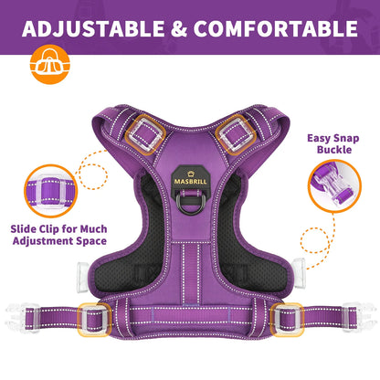 Reflective Dog Harness No Pull Dog Vest Harness with Handle,No Choke Adjustable Soft Padded Pet Vest for Large Dogs,Purple Dog Galters