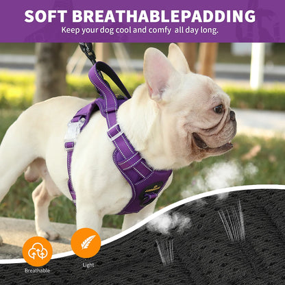 Reflective Dog Harness No Pull Dog Vest Harness with Handle,No Choke Adjustable Soft Padded Pet Vest for Large Dogs,Purple Dog Galters