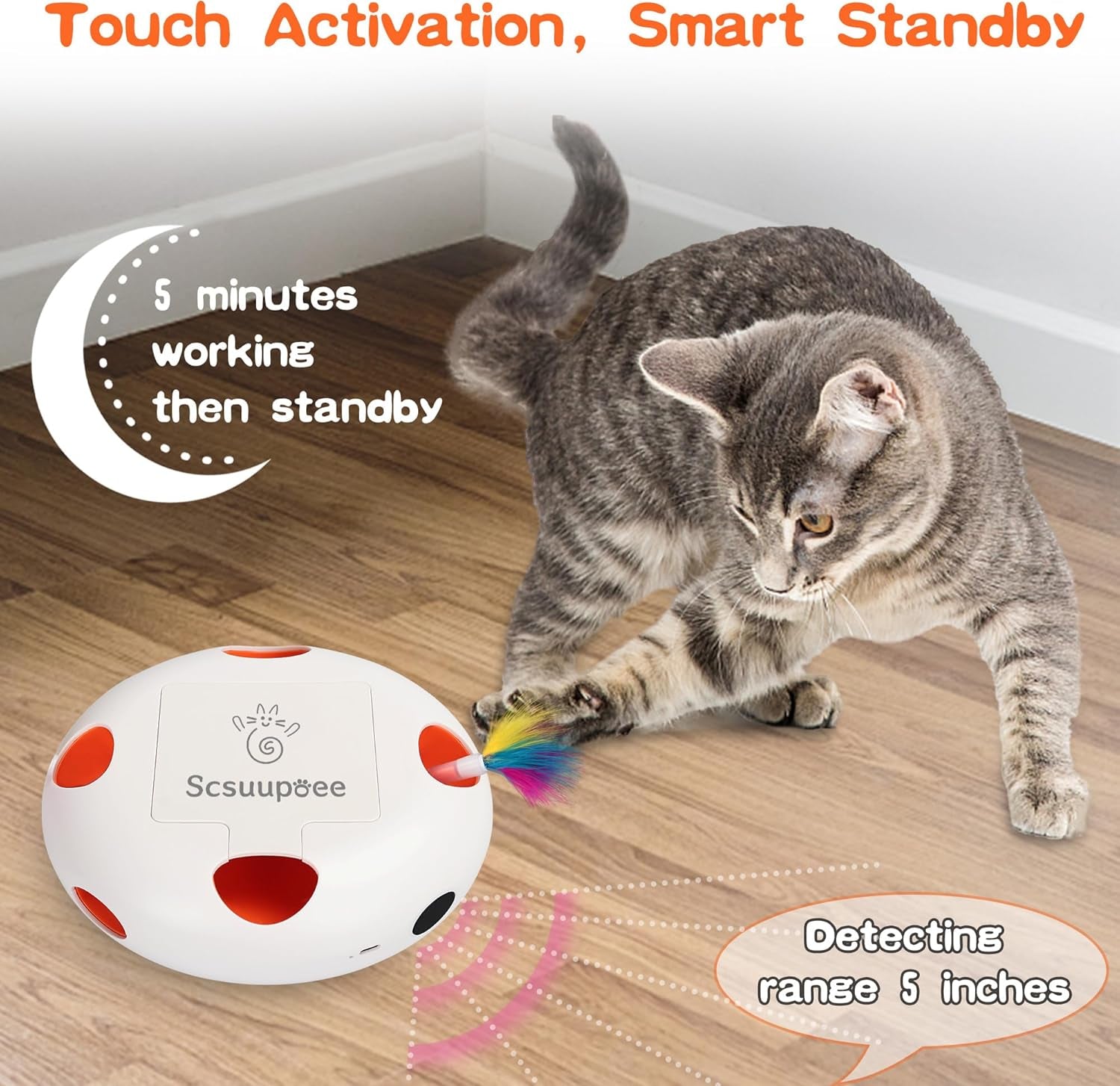 Juguete Gato Interactivo Electrico Plumas Ocultas Usb Sensor Inteligente 7 Hoyos