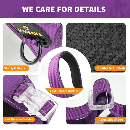 Reflective Dog Harness No Pull Dog Vest Harness with Handle,No Choke Adjustable Soft Padded Pet Vest for Large Dogs,Purple Dog Galters