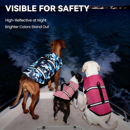 Rip Stop Dog Life Vest, Swimming Vest with Handle, Buoyancy for Doggy Puppy, Dog Life Jacket for Swimming & Boating, M, Pink